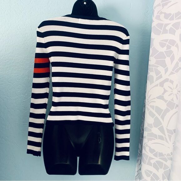 Forever 21 Navy Blue & White Striped Knit Varsity Sweater Size Large - Picture 6 of 7